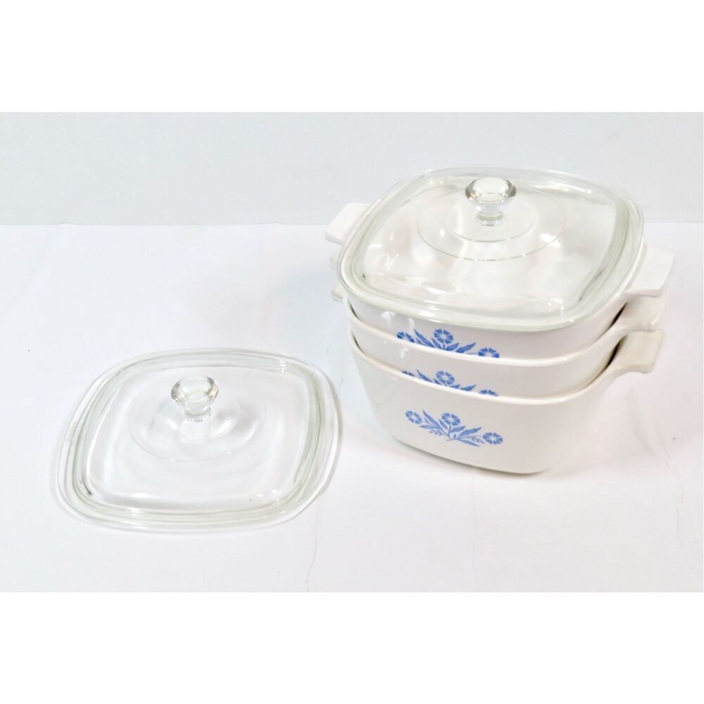 Corning Ware Vintage Blue Cornflower Casserole Dish Set of 3 2 Lids